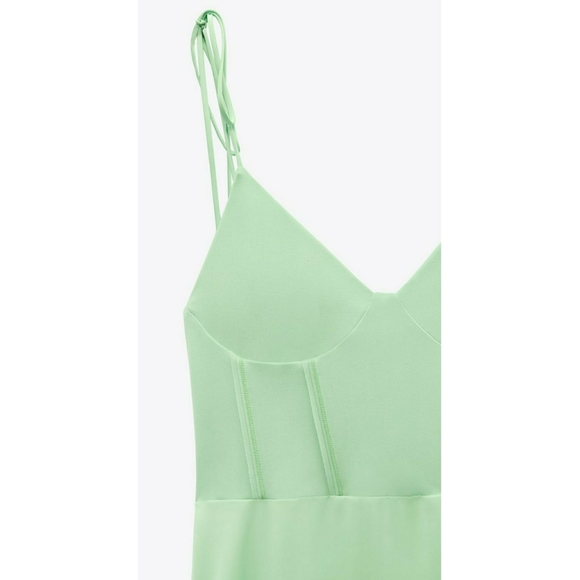 ZARA // key lime long satin bustier maxi dress - Picture 10 of 16